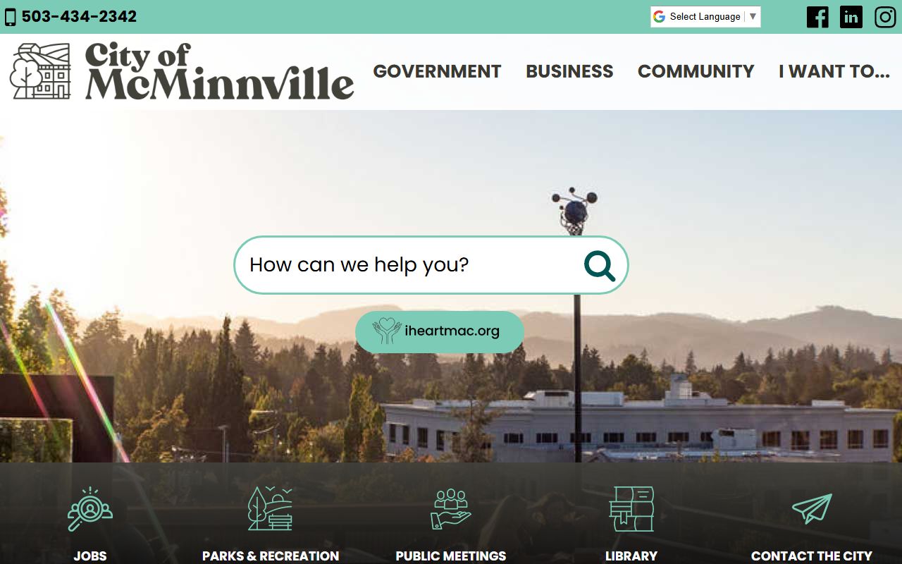 City of McMinnville Oregon official website for residents directory information