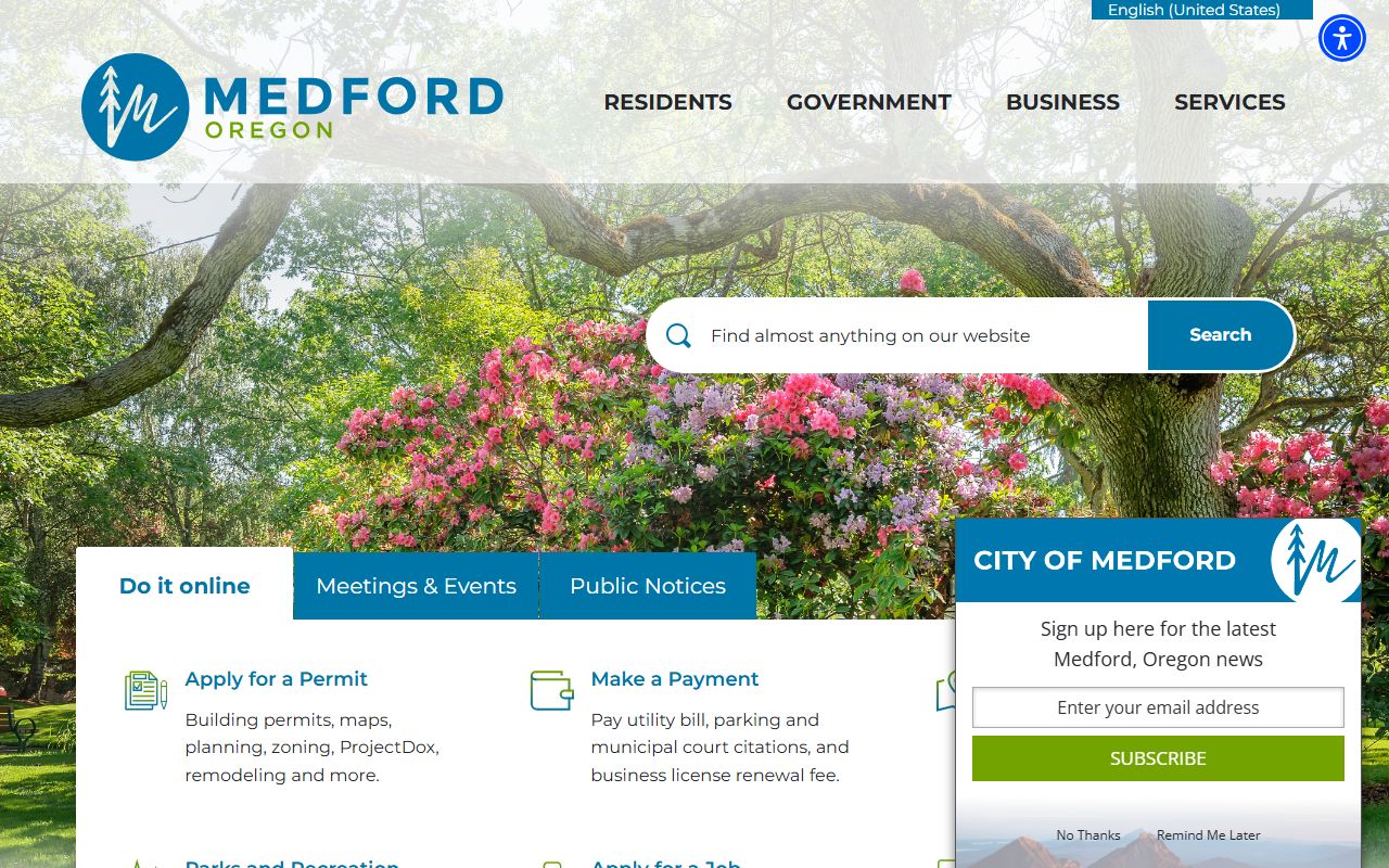 City of Medford official website for residents directory information