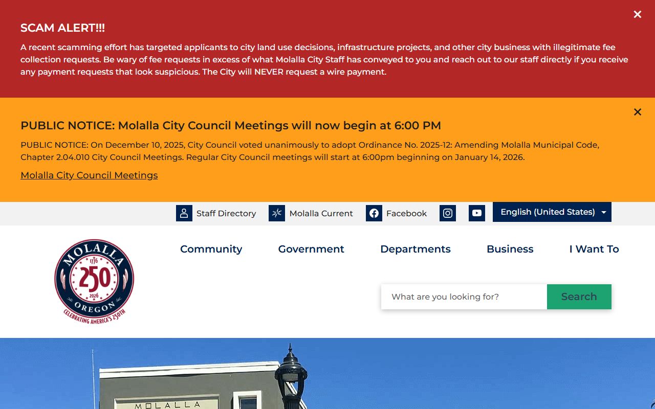 City of Molalla official website for residents directory searches
