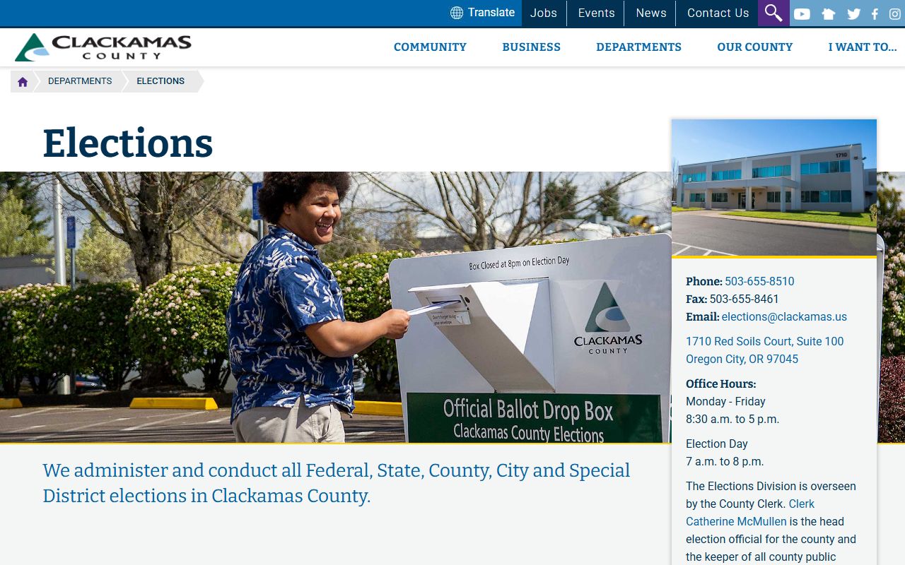 Clackamas County Elections page for the Clackamas County residents directory