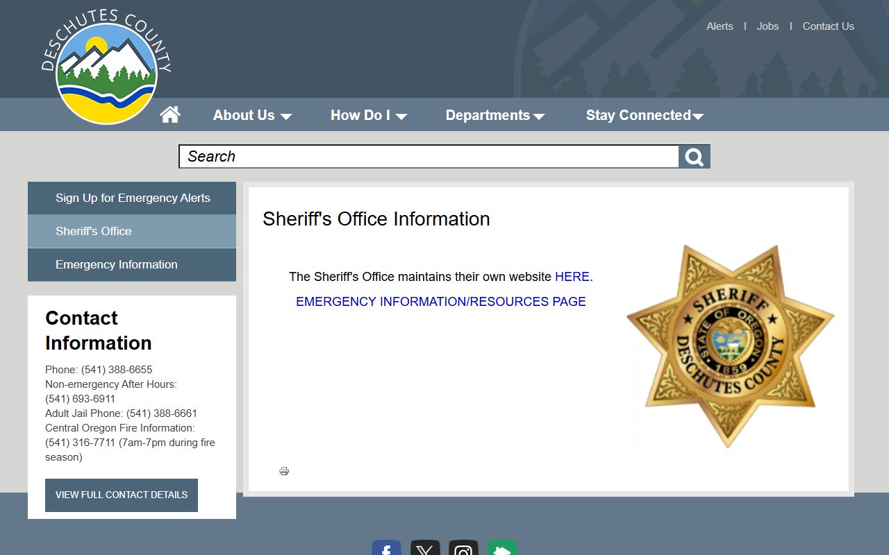 Deschutes County Sheriff office for the Deschutes County residents directory