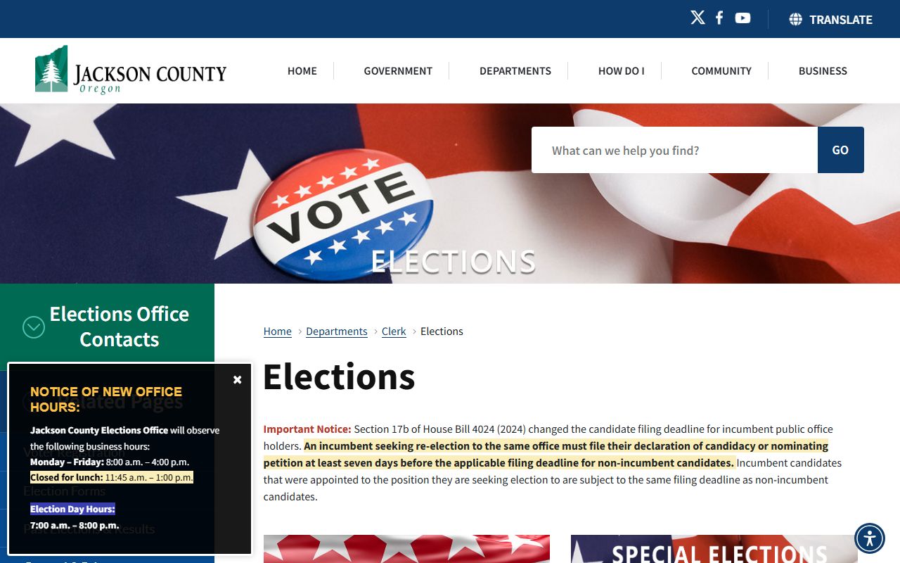 Jackson County Elections office for the Jackson County residents directory