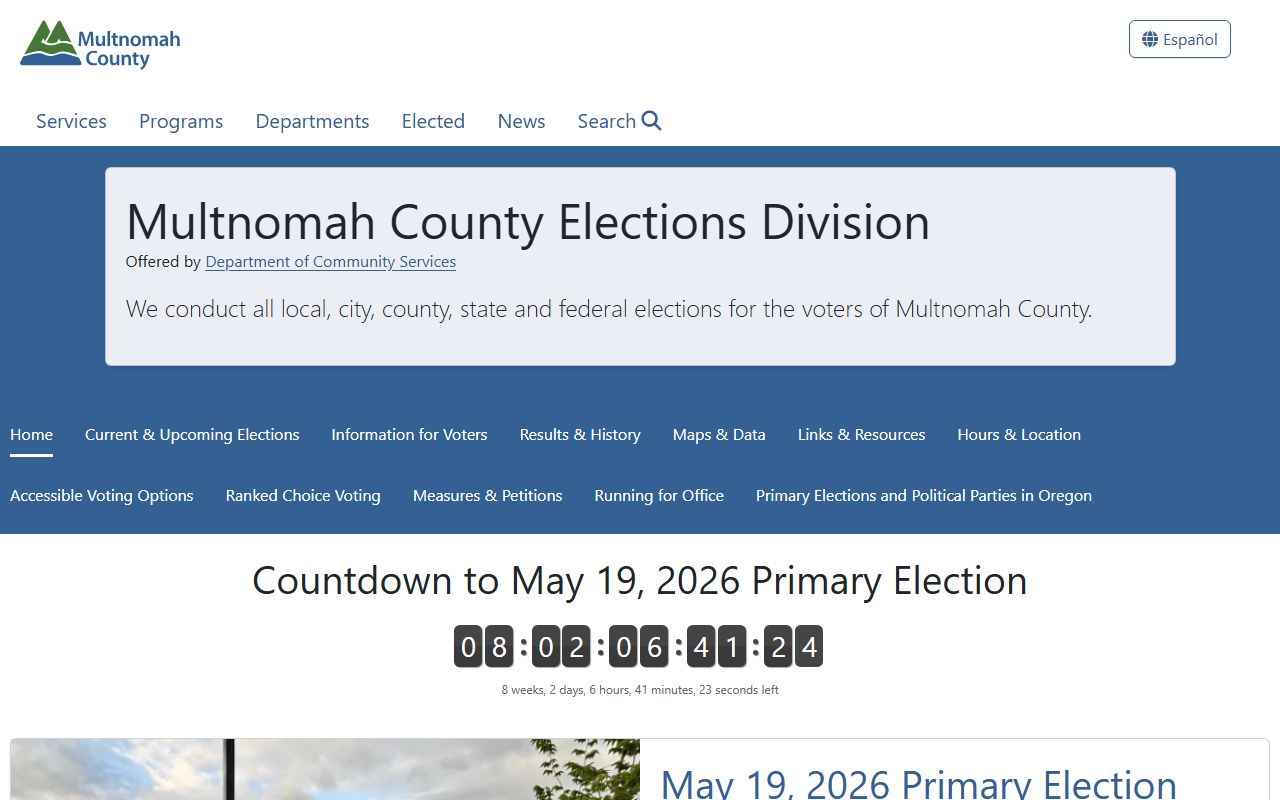 Multnomah County Elections Division portal for the Multnomah County residents directory