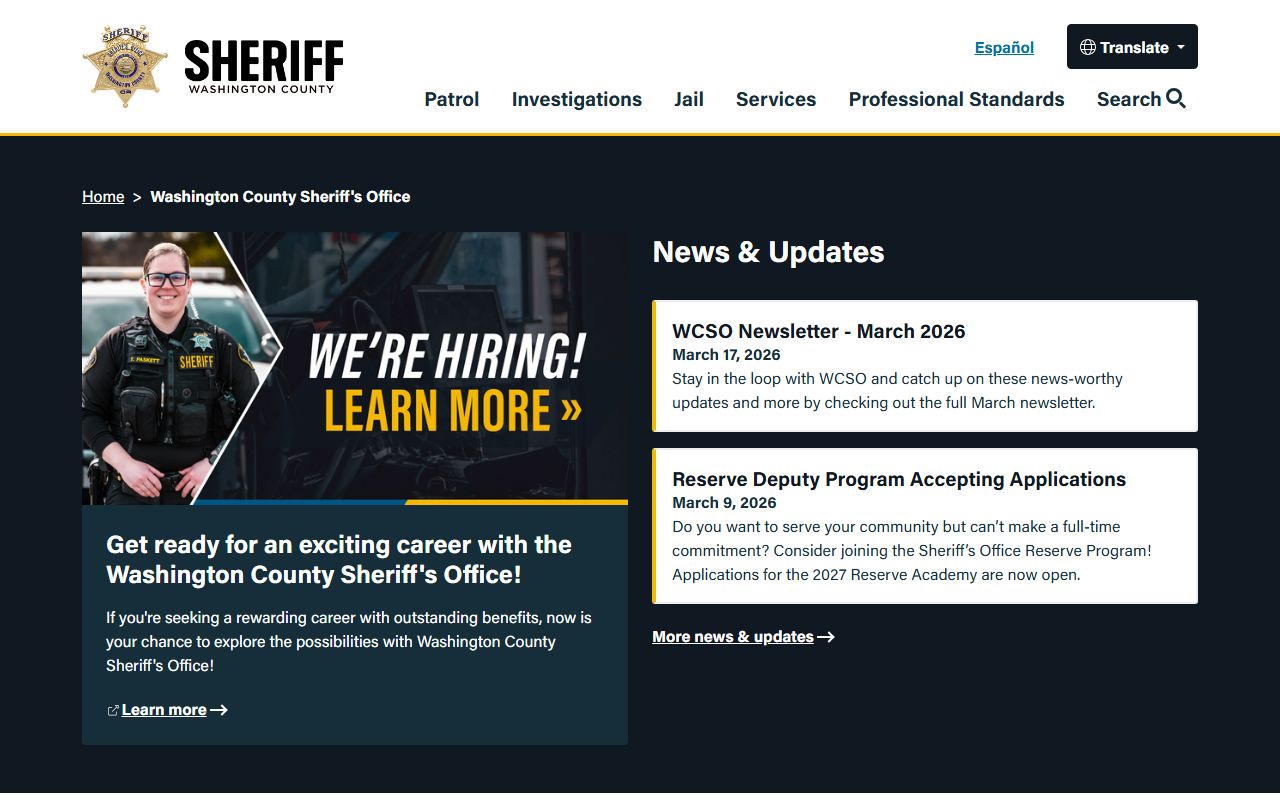 Washington County Sheriff's Office website for the Washington County residents directory
