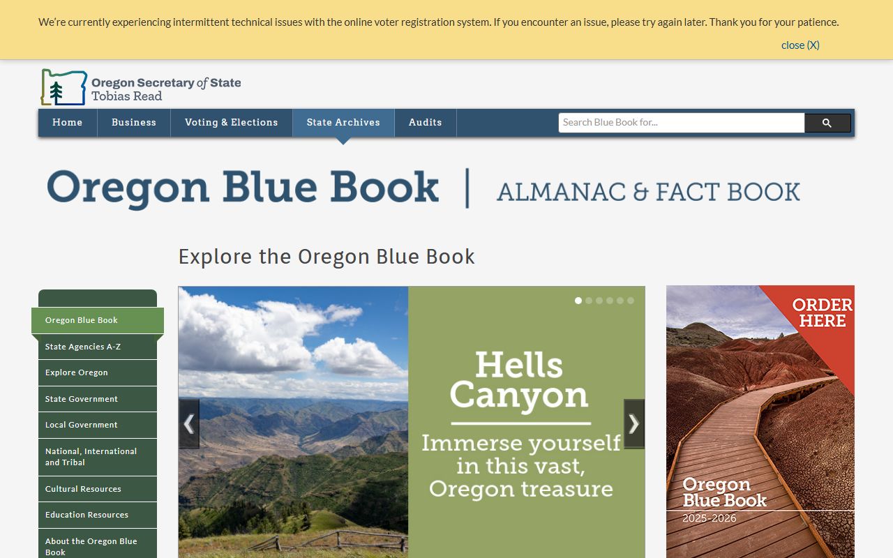 Oregon Blue Book government directory residents directory resource