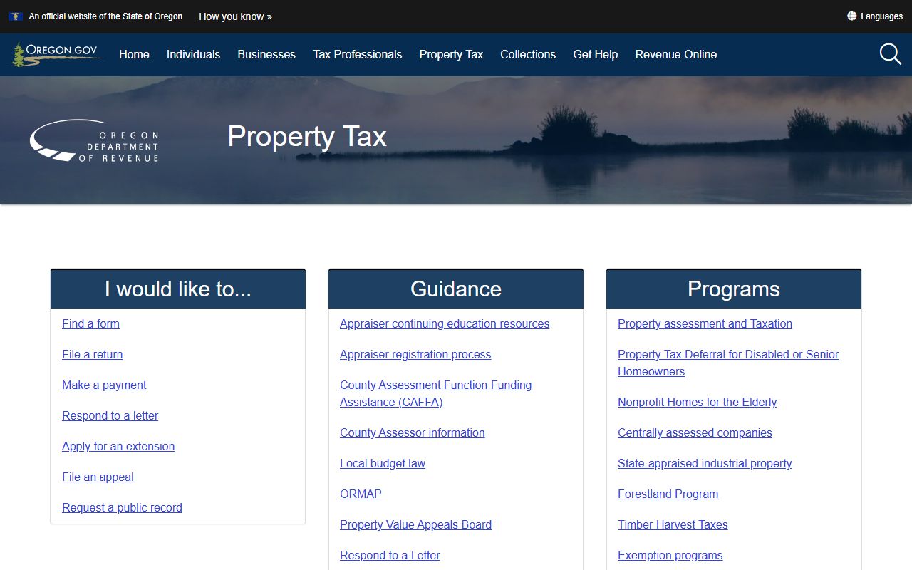 Oregon Department of Revenue property tax residents directory