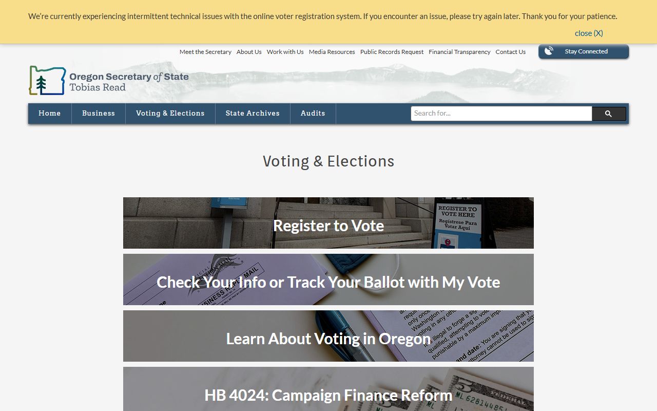 Oregon Elections Division residents directory voter registration page