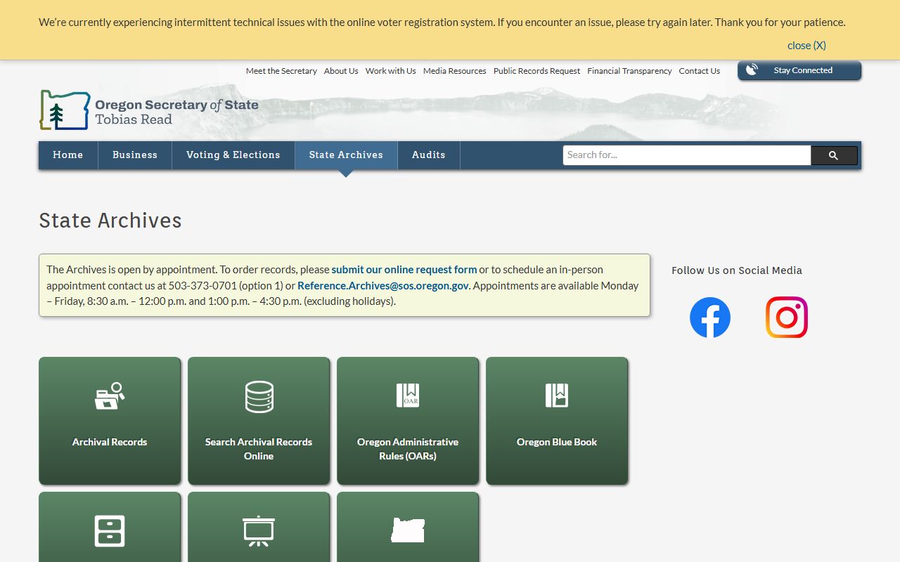 Oregon State Archives residents directory historical records page
