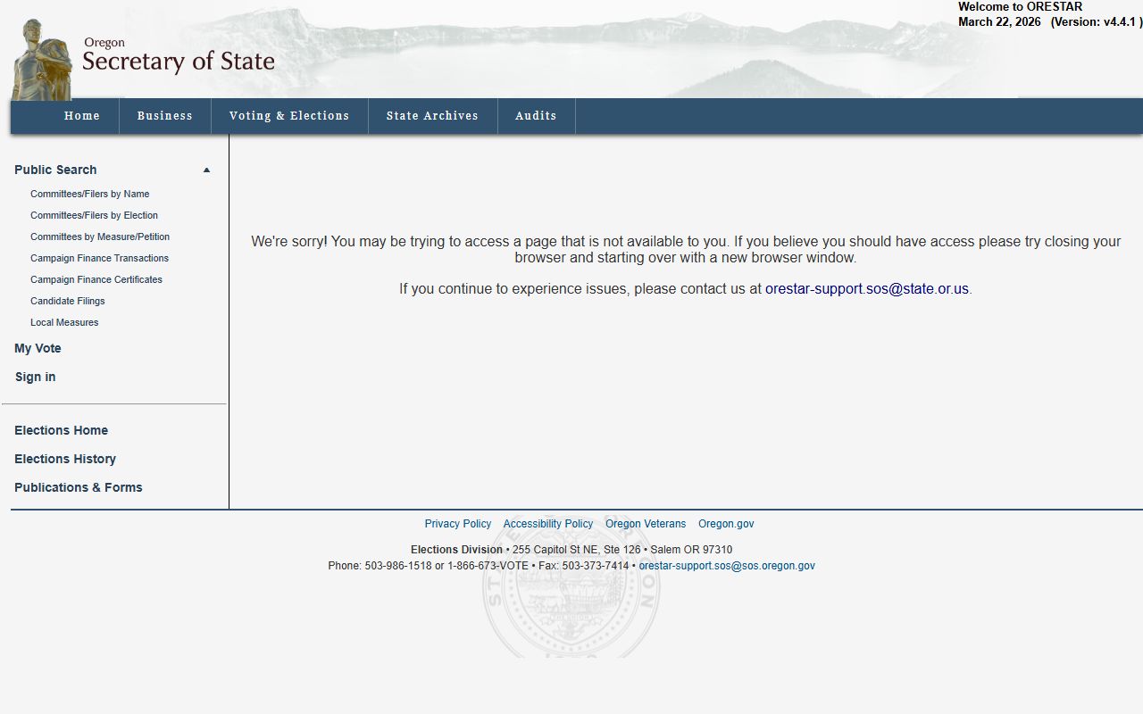 Oregon ORESTAR campaign finance residents directory search